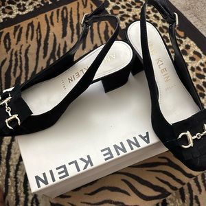 Women’s black suede sling back shoes